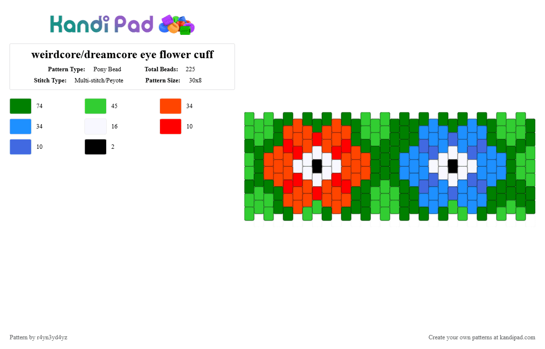 weirdcore/dreamcore eye flower cuff - Pony Bead Pattern by r4yn3yd4yz on Kandi Pad - green