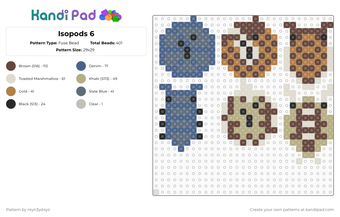 Isopods 6 - Fuse Bead Pattern by r4yn3yd4yz on Kandi Pad - beige,brown,blue