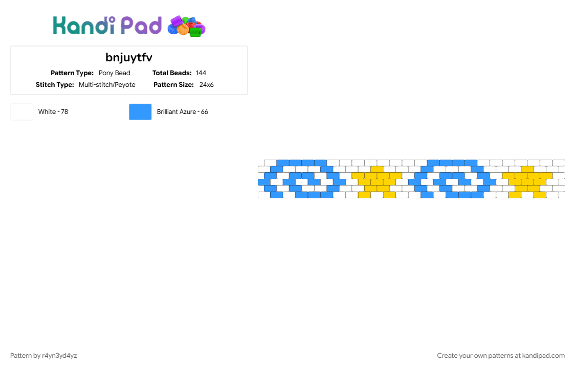 blue and yellow spiral and star cuff - Pony Bead Pattern by r4yn3yd4yz on Kandi Pad - light blue, yellow