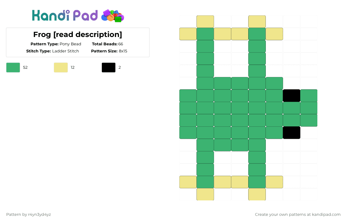 Frog [read description] - Pony Bead Pattern by r4yn3yd4yz on Kandi Pad - green,frog,cute,nature,animal,simple,amphibian,tadpole