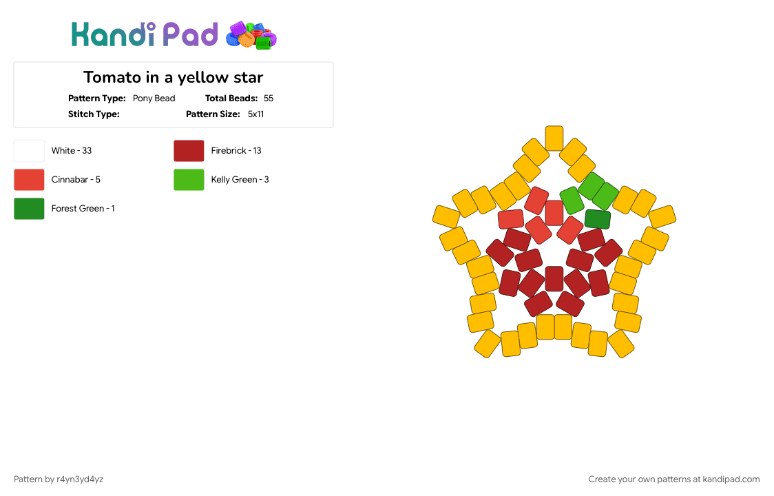 Tomato in a yellow star - Pony Bead Pattern by r4yn3yd4yz on Kandi Pad - red, whimsical, yellow