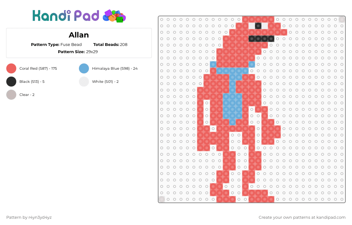 Smiling friends Allan - Fuse Bead Pattern by r4yn3yd4yz on Kandi Pad - red,charm,adult swim,smiling friends,cartoon,show,funny,character