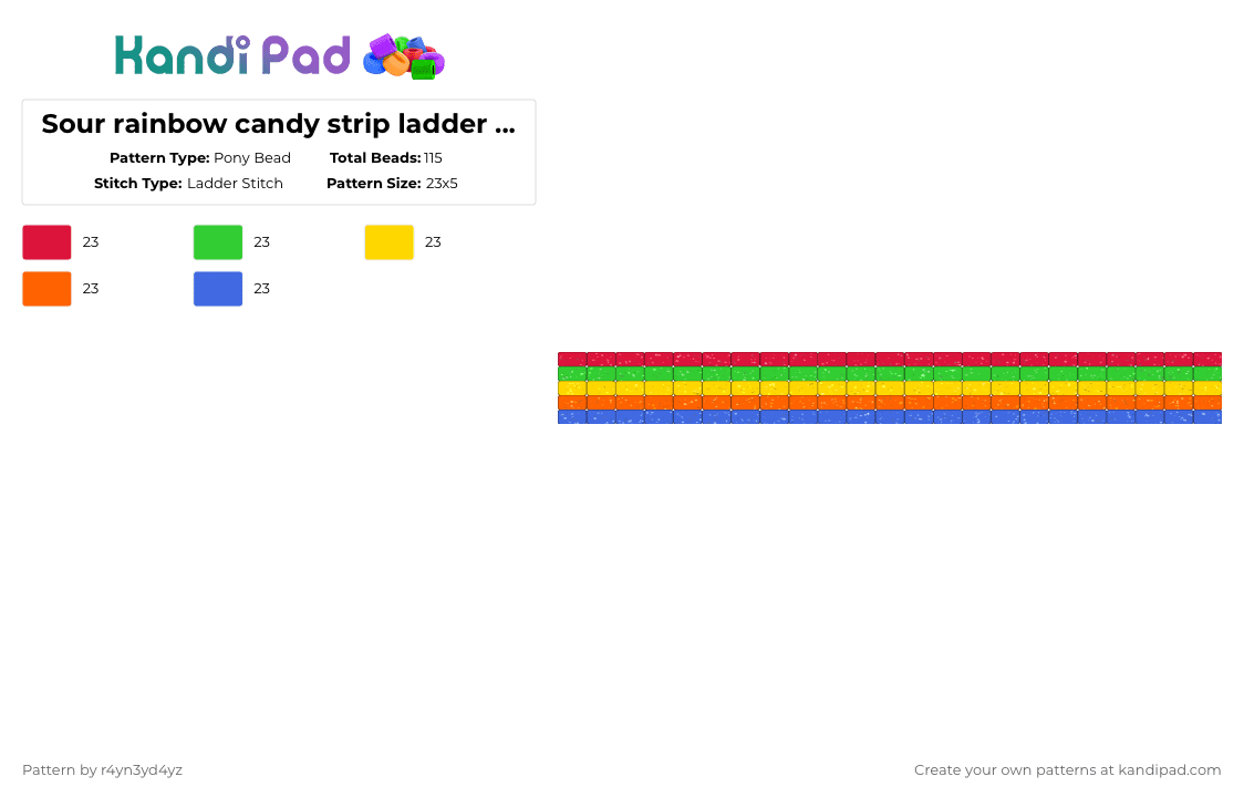 Sour rainbow candy strip ladder cuff - Pony Bead Pattern by r4yn3yd4yz on Kandi Pad - green,orange,colorful,food,rainbow,glitter,kidcore,sweet,candy,sour
