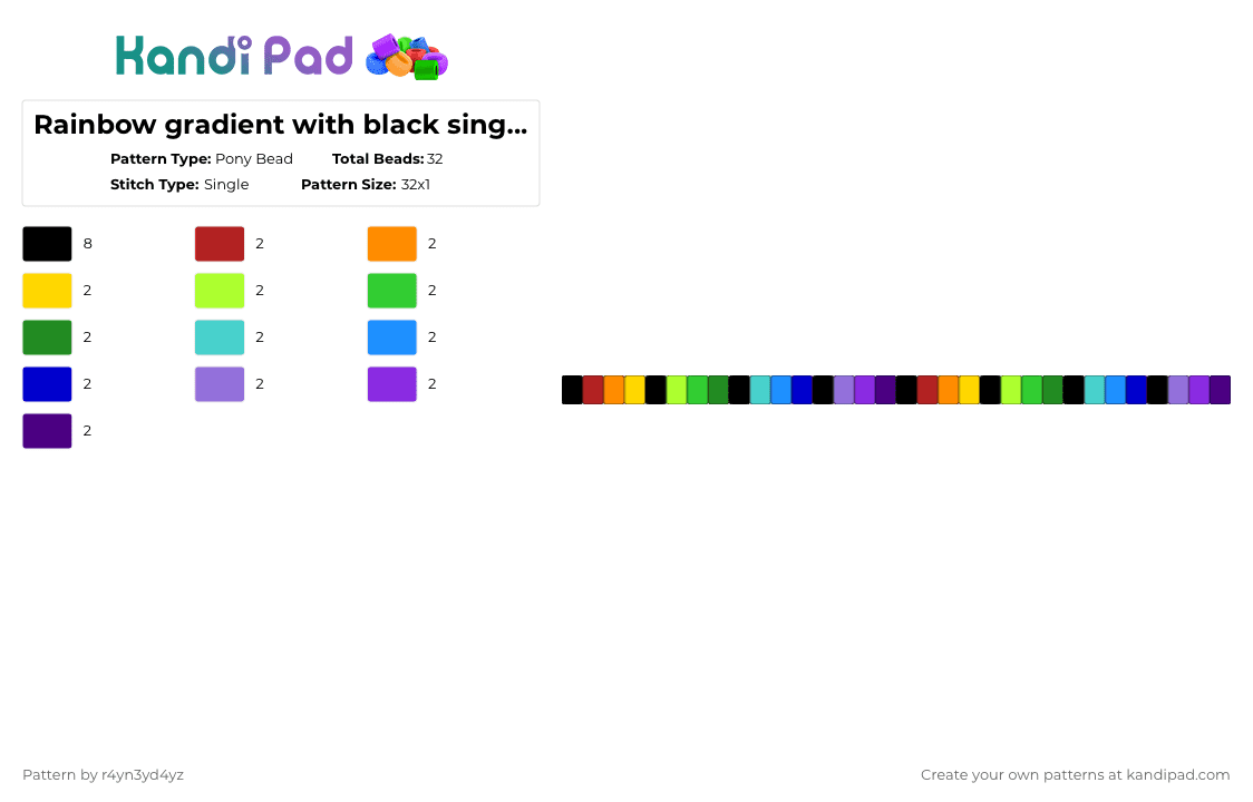 Rainbow gradient with black single with no text. - Pony Bead Pattern by r4yn3yd4yz on Kandi Pad - 