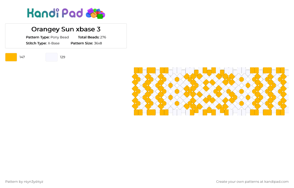Orange Sun xbase cuff 3 - Pony Bead Pattern by r4yn3yd4yz on Kandi Pad - white,orange,nature,whimsical,twee