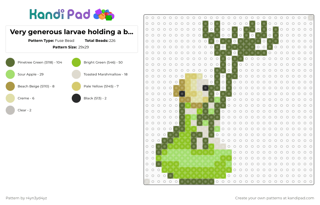 Very generous larvae holding a bundle of plants - Fuse Bead Pattern by r4yn3yd4yz on Kandi Pad - gold,green