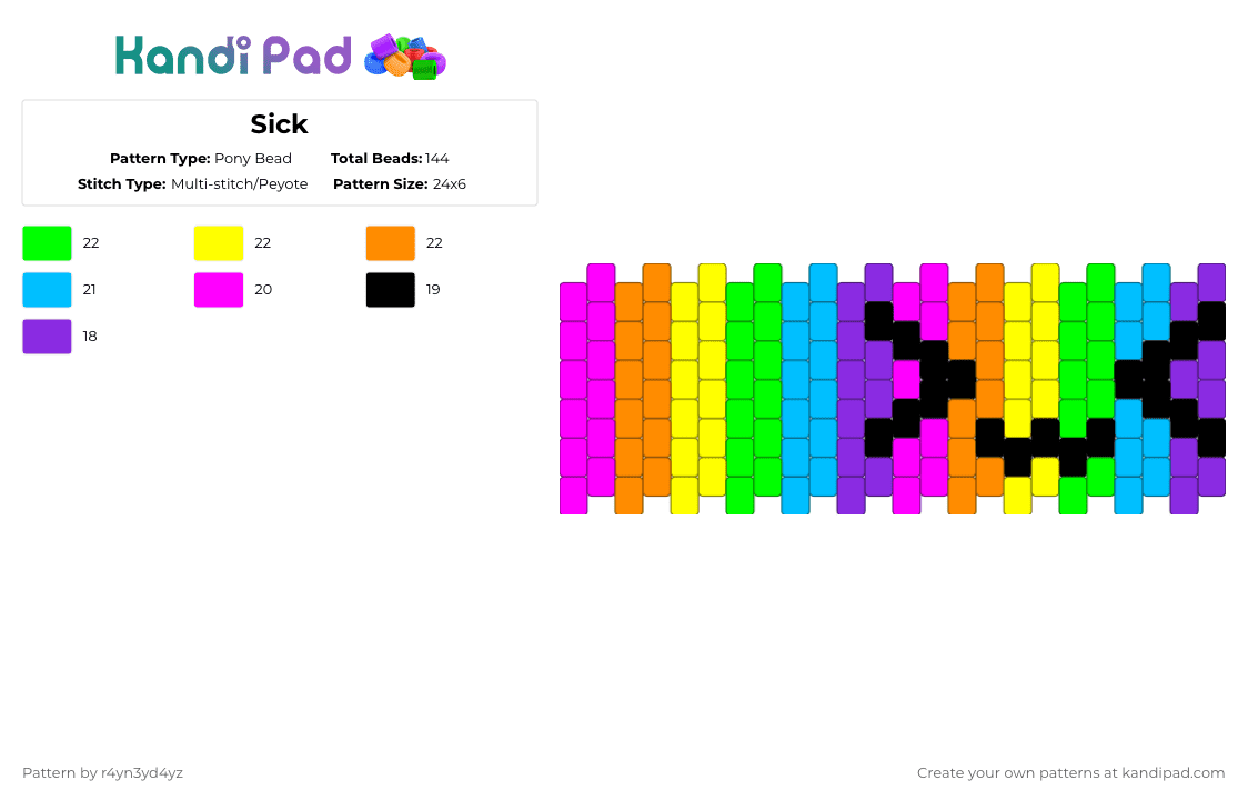 >w - Pony Bead Pattern by r4yn3yd4yz on Kandi Pad - yellow,light blue,colorful,neon,rainbow,cute,scene,decora,cuff