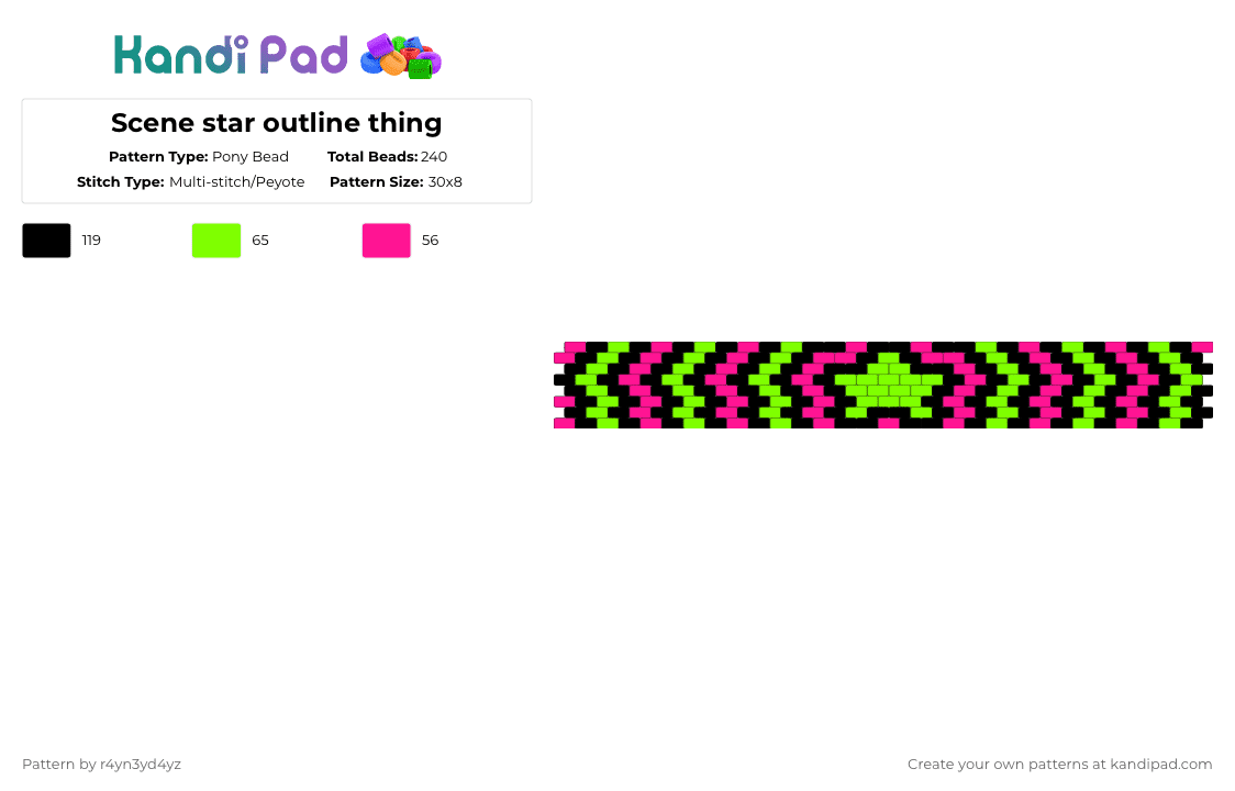 Scene star outline thing - Pony Bead Pattern by r4yn3yd4yz on Kandi Pad - green,pink,star,scene,cuff,black,decora,neon