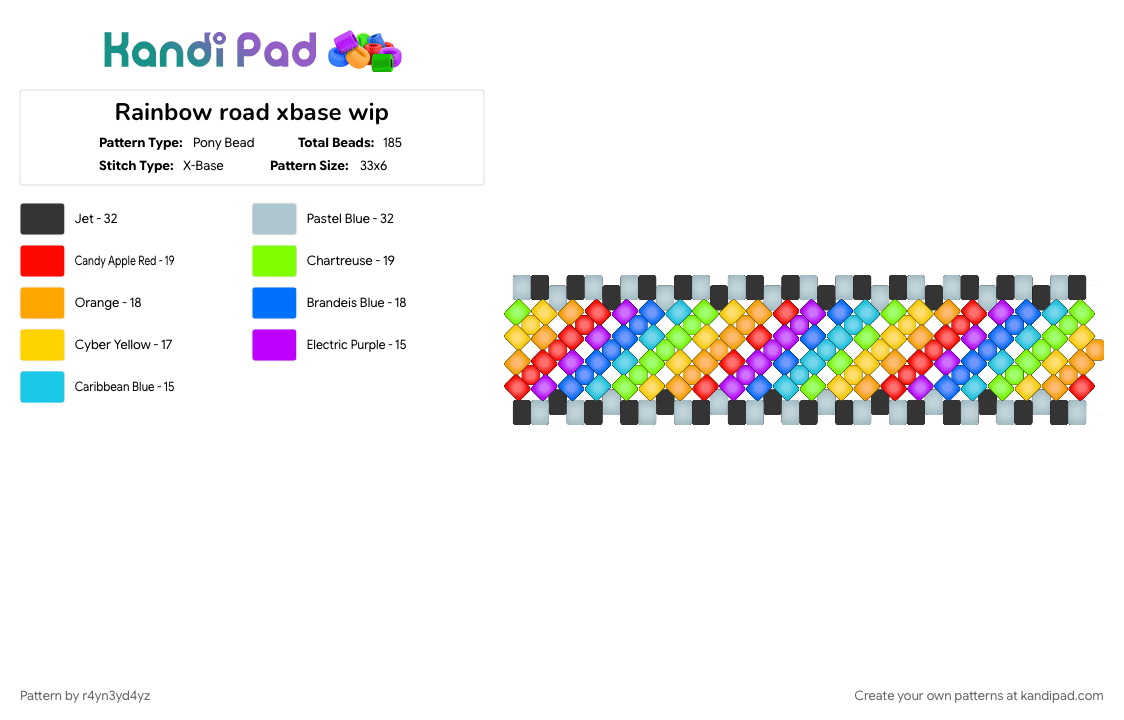 mario kart Rainbow road xbase - Pony Bead Pattern by r4yn3yd4yz on Kandi Pad - colorful, gaming, light blue, nintendo