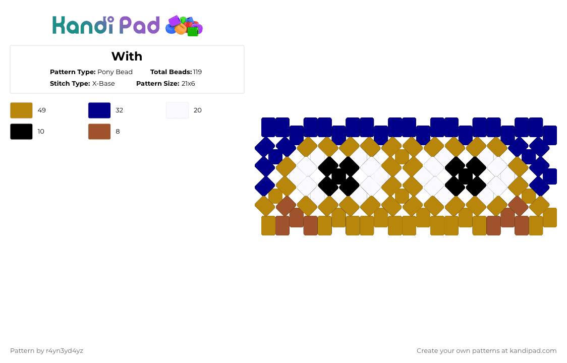 Creepy Wally cuff - Pony Bead Pattern by r4yn3yd4yz on Kandi Pad - gold,purple,welcome home,wally darling,creepy,spooky,dark,cartoon,x base,cuff