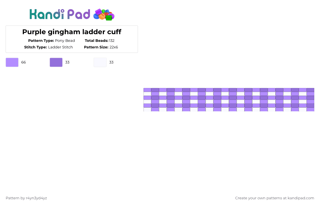 Purple gingham ladder cuff - Pony Bead Pattern by r4yn3yd4yz on Kandi Pad - pink, purple