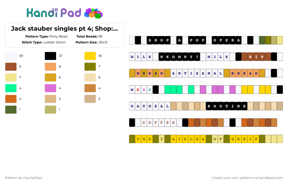 Jack stauber singles pt 4; Shop: a pop opera - Pony Bead Pattern by r4yn3yd4yz on Kandi Pad - white,beige,yellow,orange