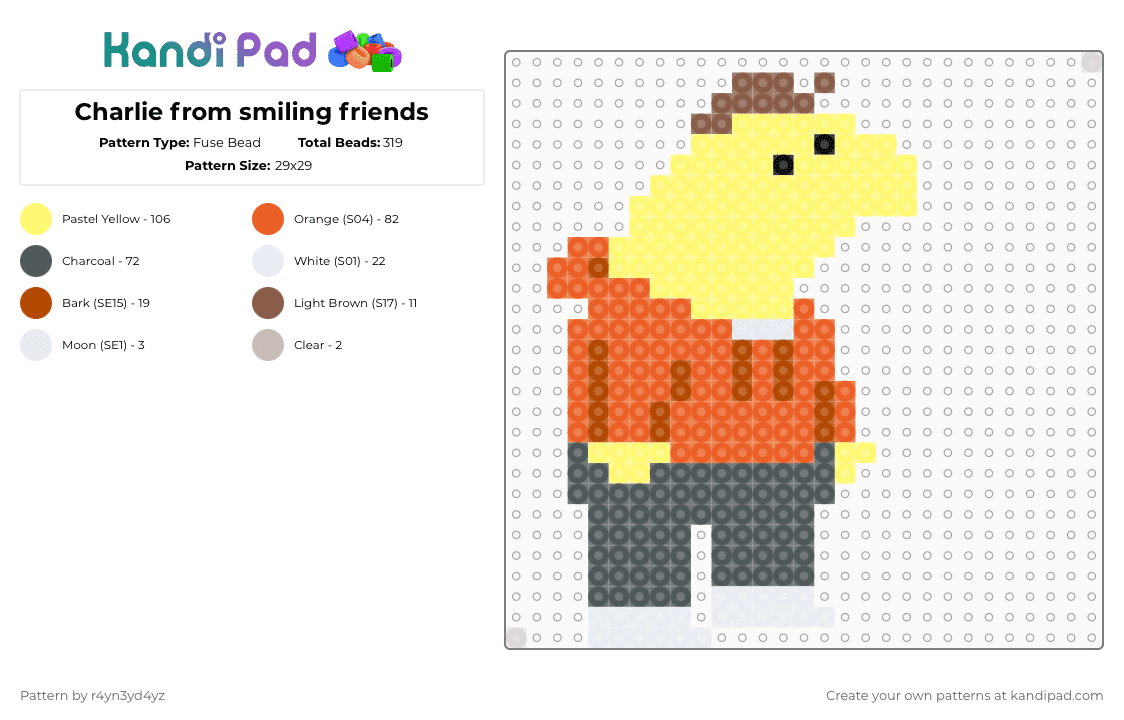 Charlie from smiling friends - Fuse Bead Pattern by r4yn3yd4yz on Kandi Pad - yellow,orange,pink