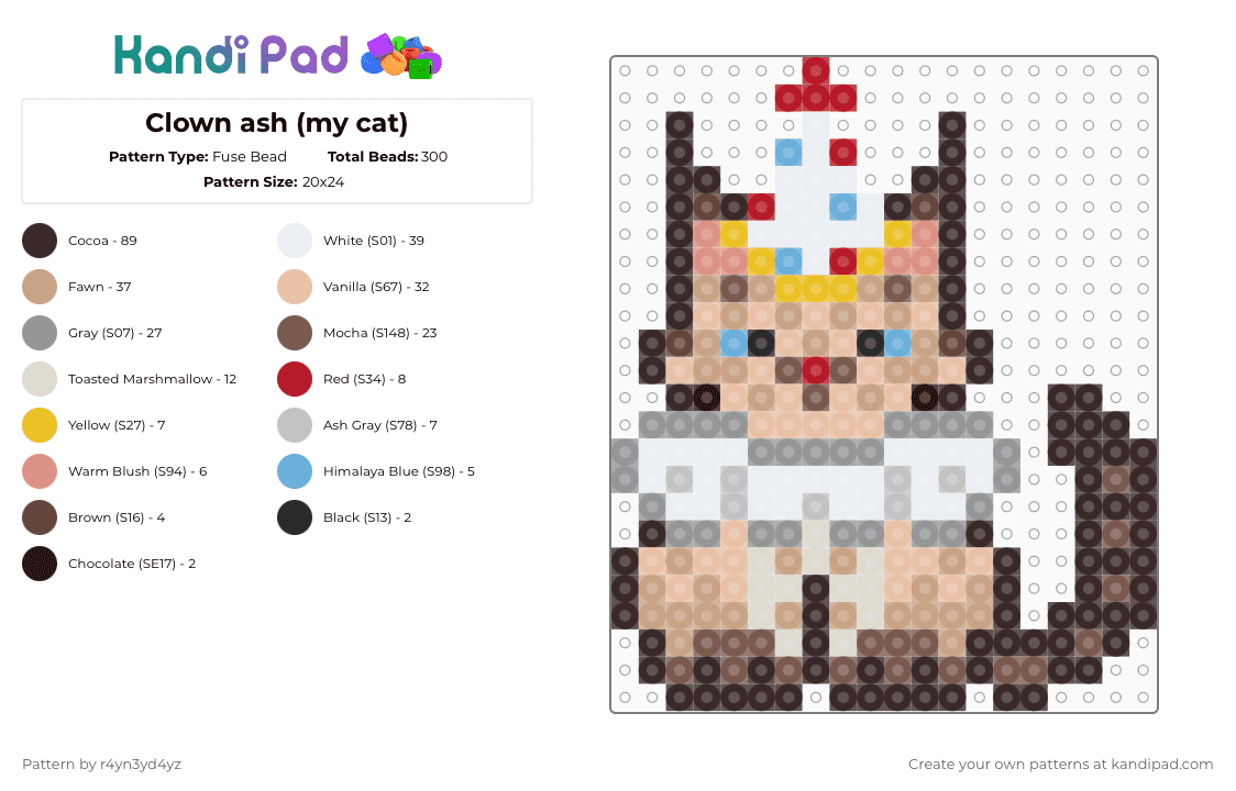 Clown ash (my cat) - Fuse Bead Pattern by r4yn3yd4yz on Kandi Pad - brown,beige