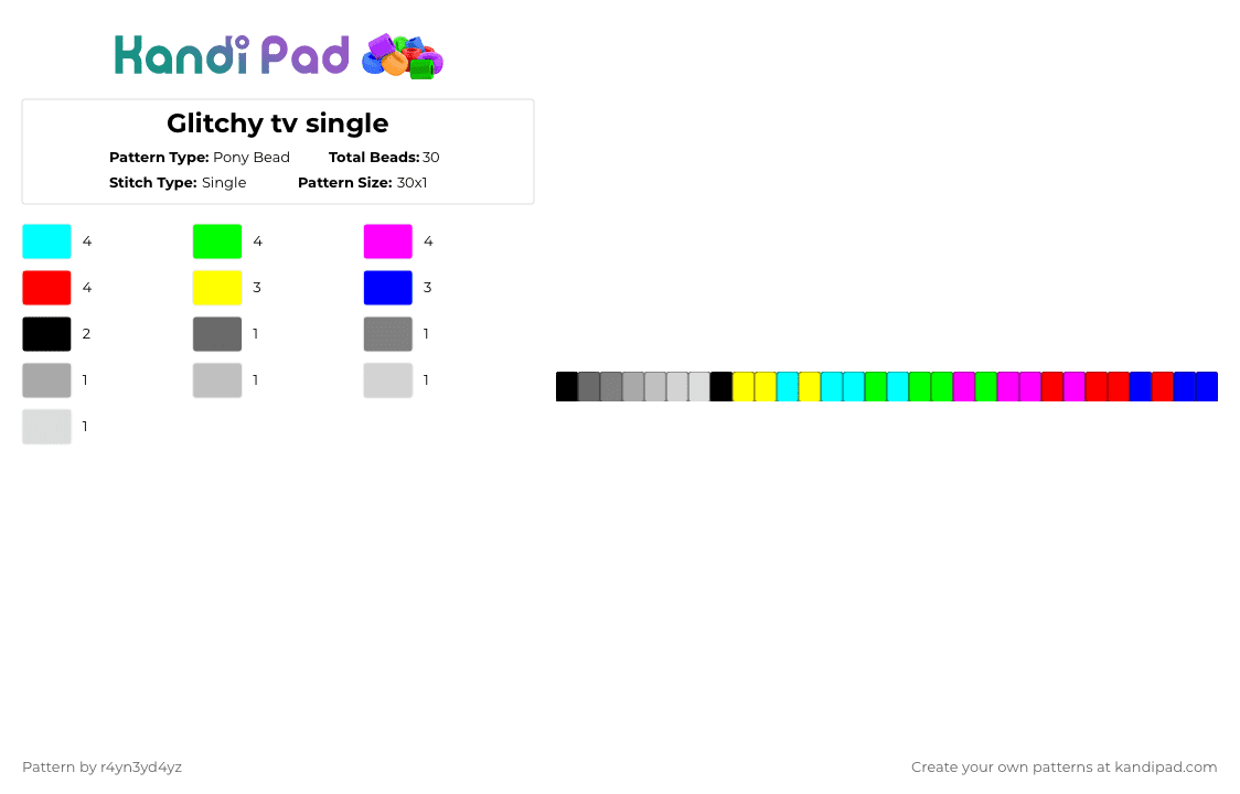 Glitchy tv single - Pony Bead Pattern by r4yn3yd4yz on Kandi Pad - light blue,pink,purple,colorful,glitch,single,tv,electronic,rainbow,weirdcore,dreamcore