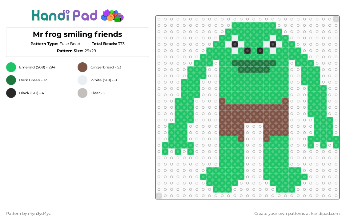 Mr frog smiling friends - Fuse Bead Pattern by r4yn3yd4yz on Kandi Pad - green