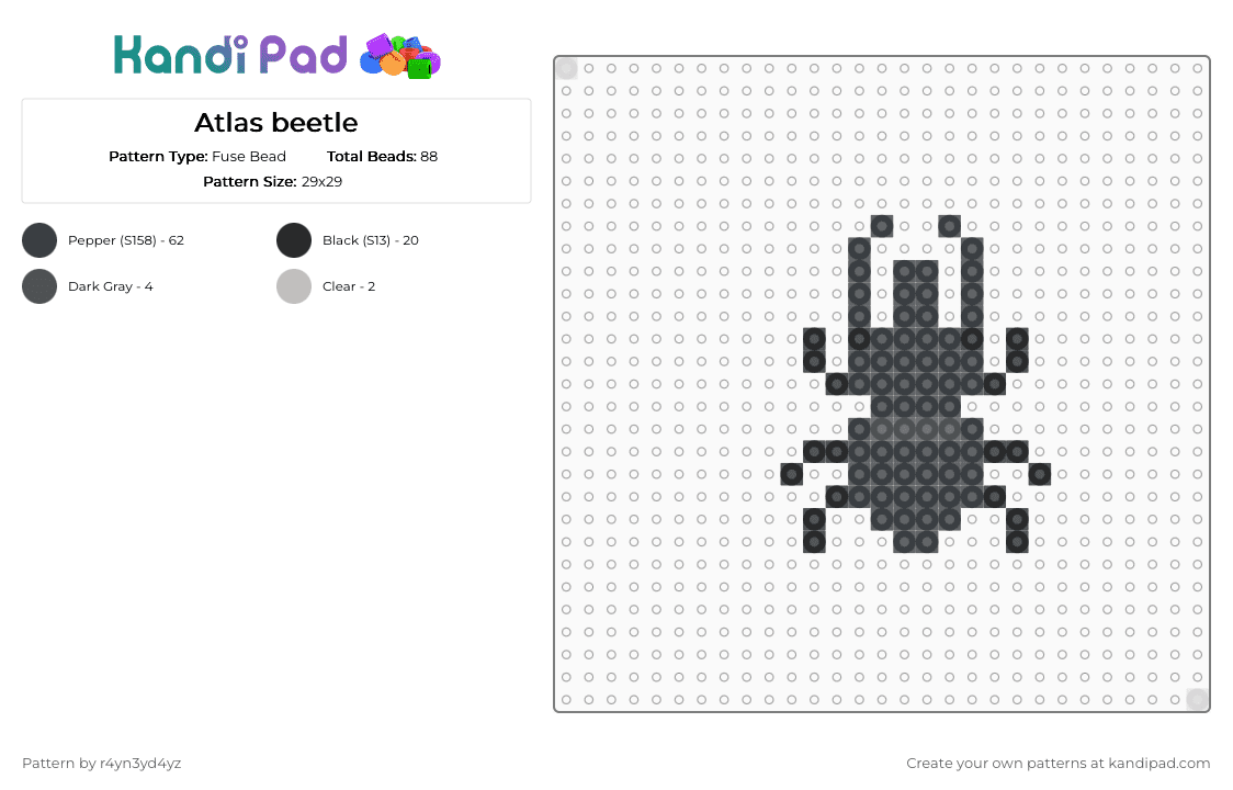 Atlas beetle - Fuse Bead Pattern by r4yn3yd4yz on Kandi Pad - black,beige,gray,beetle,bug,nature,animals