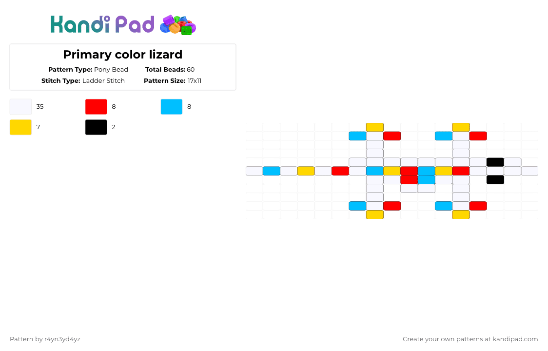 Primary color lizard [read description] - Pony Bead Pattern by r4yn3yd4yz on Kandi Pad - white,red,light blue
