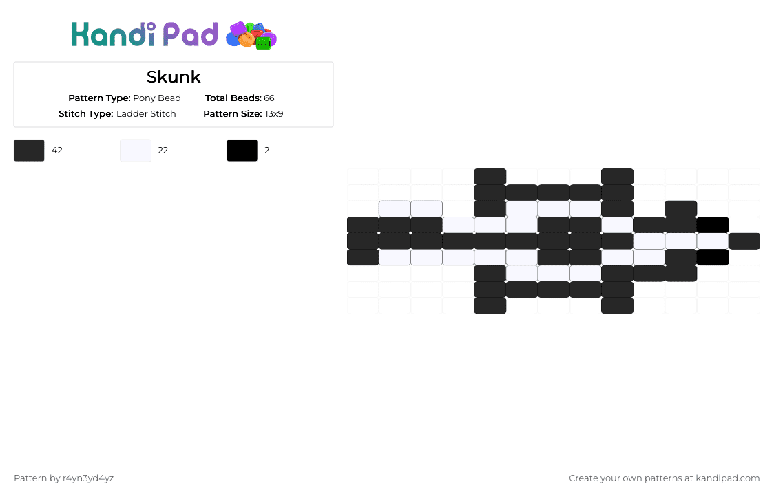 Skunk ladder charm - Pony Bead Pattern by r4yn3yd4yz on Kandi Pad - black, white