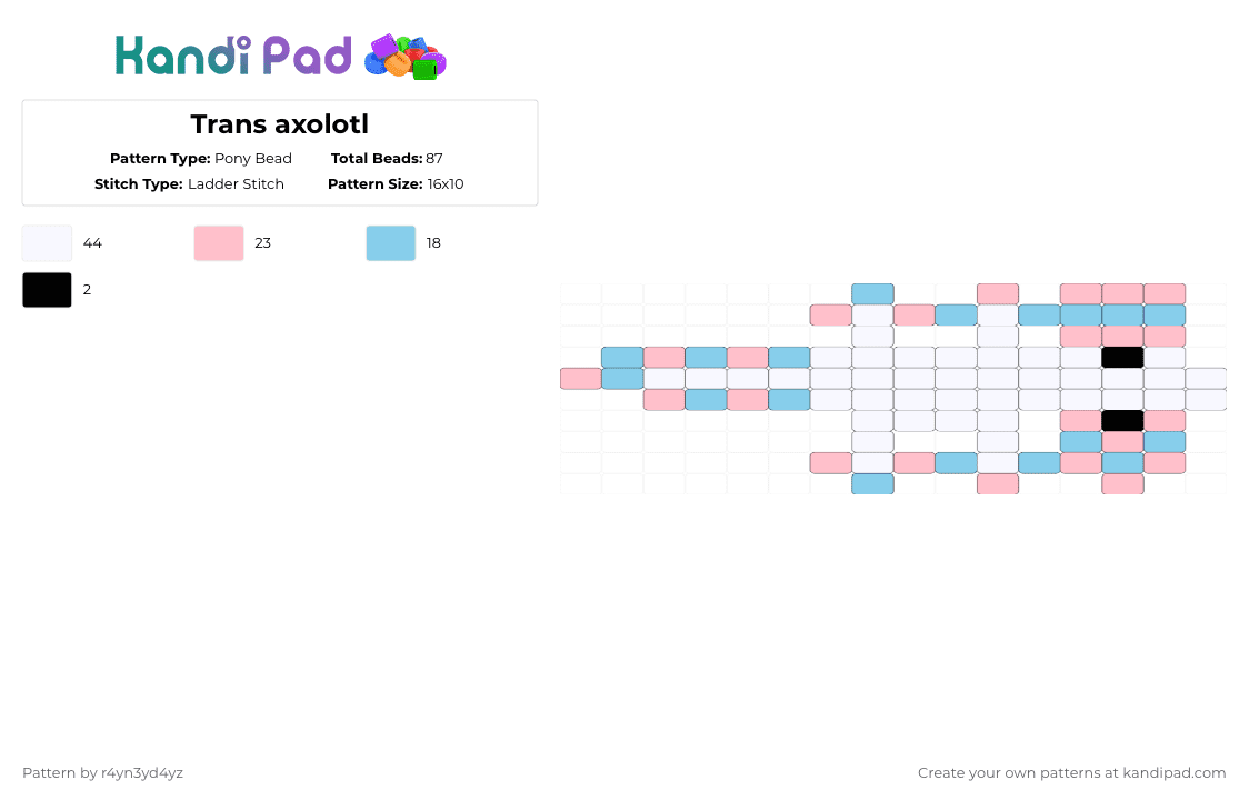 Trans axolotl [read description] - Pony Bead Pattern by r4yn3yd4yz on Kandi Pad - light blue,pink