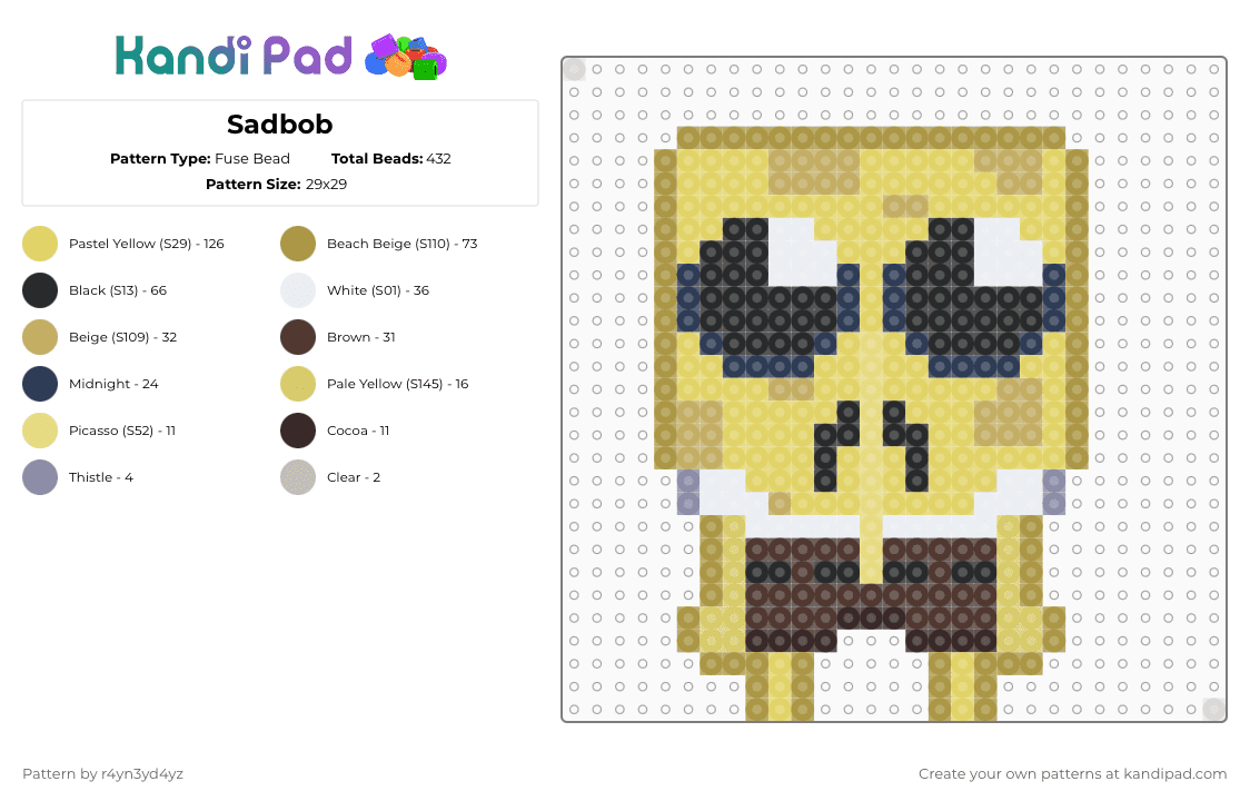 Sadbob - Fuse Bead Pattern by r4yn3yd4yz on Kandi Pad - yellow,gold