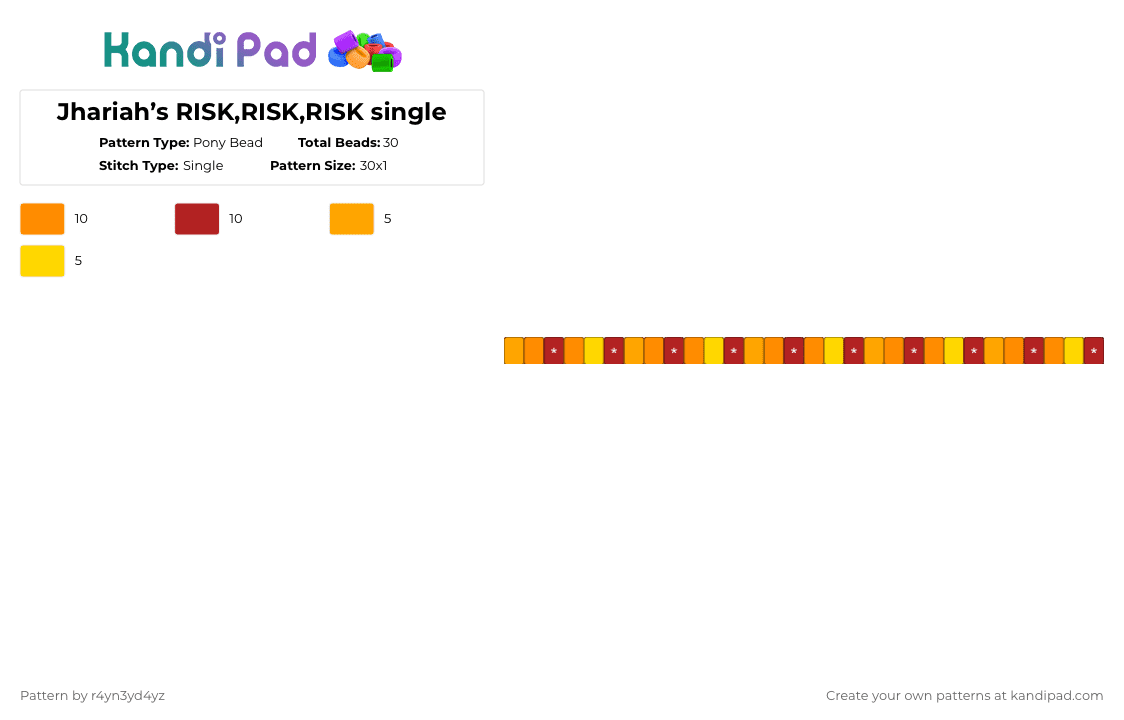 Jhariah’s RISK,RISK,RISK! single - Pony Bead Pattern by r4yn3yd4yz on Kandi Pad - orange,red,jhariah,music,singer,indie,risk,single,star,artist