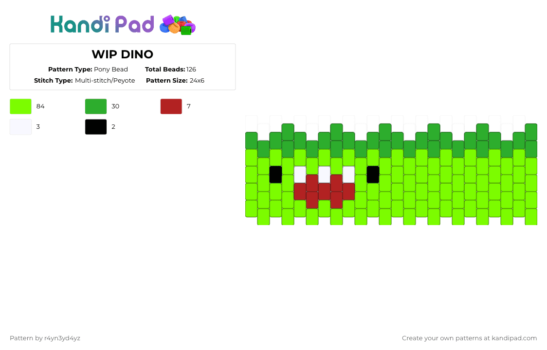 Green Dino cuff - Pony Bead Pattern by r4yn3yd4yz on Kandi Pad - green