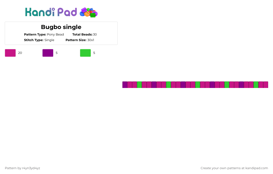 Bugbo single - Pony Bead Pattern by r4yn3yd4yz on Kandi Pad - pink,bugbo,single,green,magenta