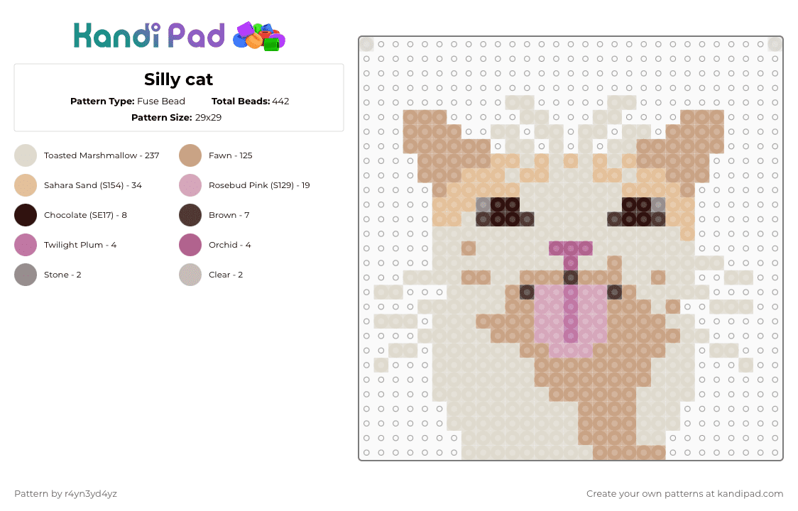 Silly cat - Fuse Bead Pattern by r4yn3yd4yz on Kandi Pad - beige