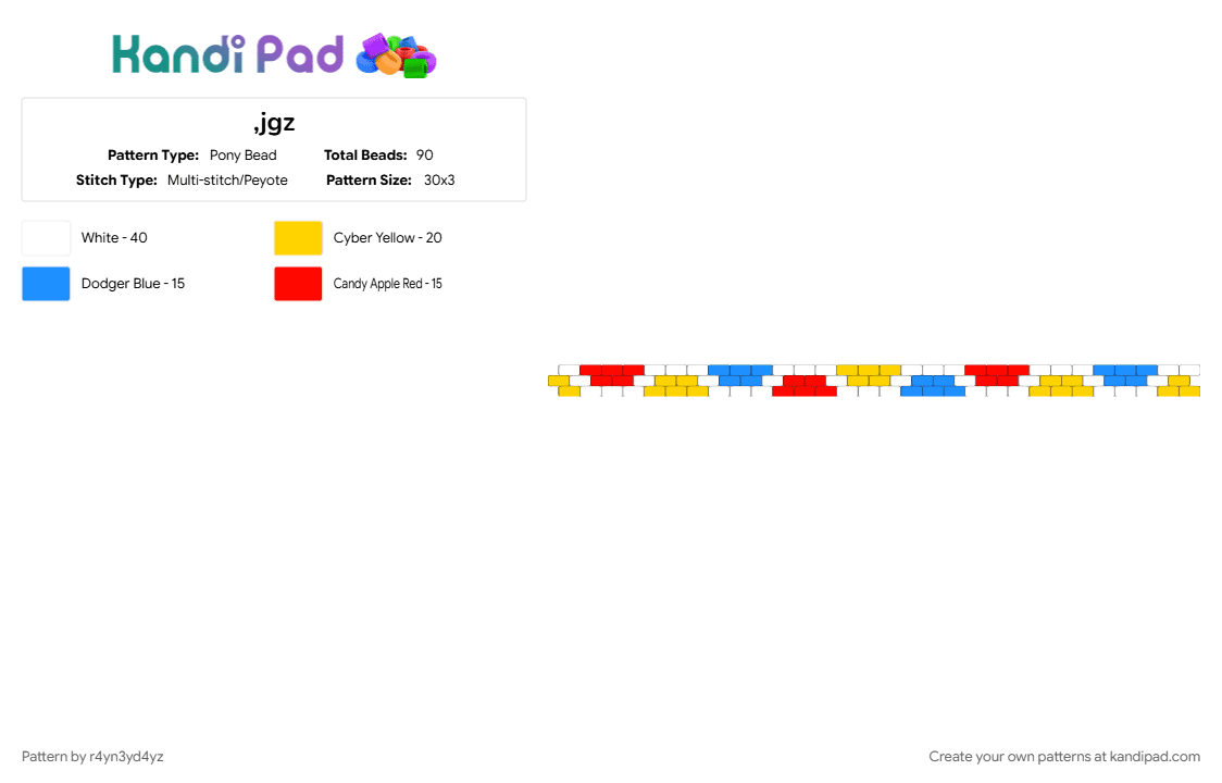 small white cuff with primary colored dots - Pony Bead Pattern by r4yn3yd4yz on Kandi Pad - clowncore, colorful, kidcore, yellow