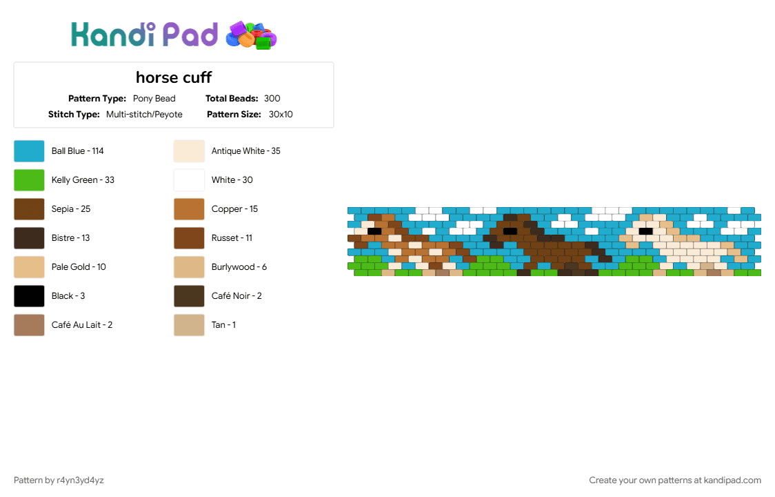 wild horses running through feilds cuff - Pony Bead Pattern by r4yn3yd4yz on Kandi Pad - animal, blue, brown, cute, green, light blue, mammal, nature