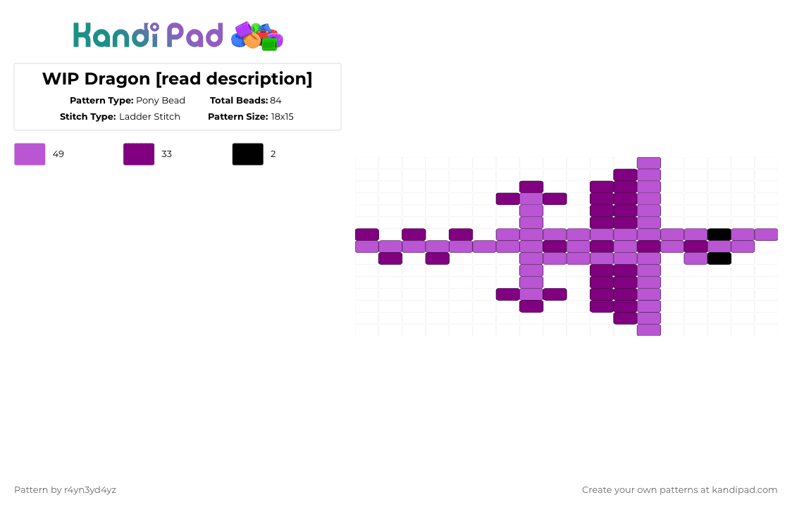 Dragon [read description] - Pony Bead Pattern by r4yn3yd4yz on Kandi Pad - pink,dragon,fantasy,animal,cute,ladder,simple,reptile,small