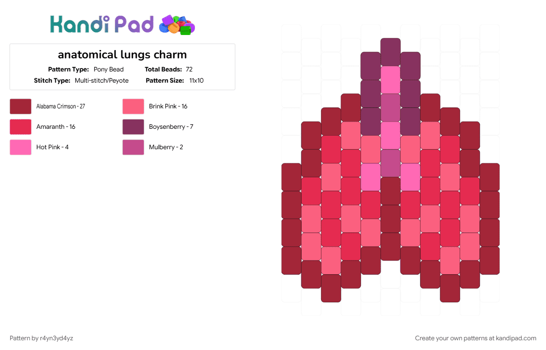 anatomical lungs charm - Pony Bead Pattern by r4yn3yd4yz on Kandi Pad - body, creepy, organ, pink, red