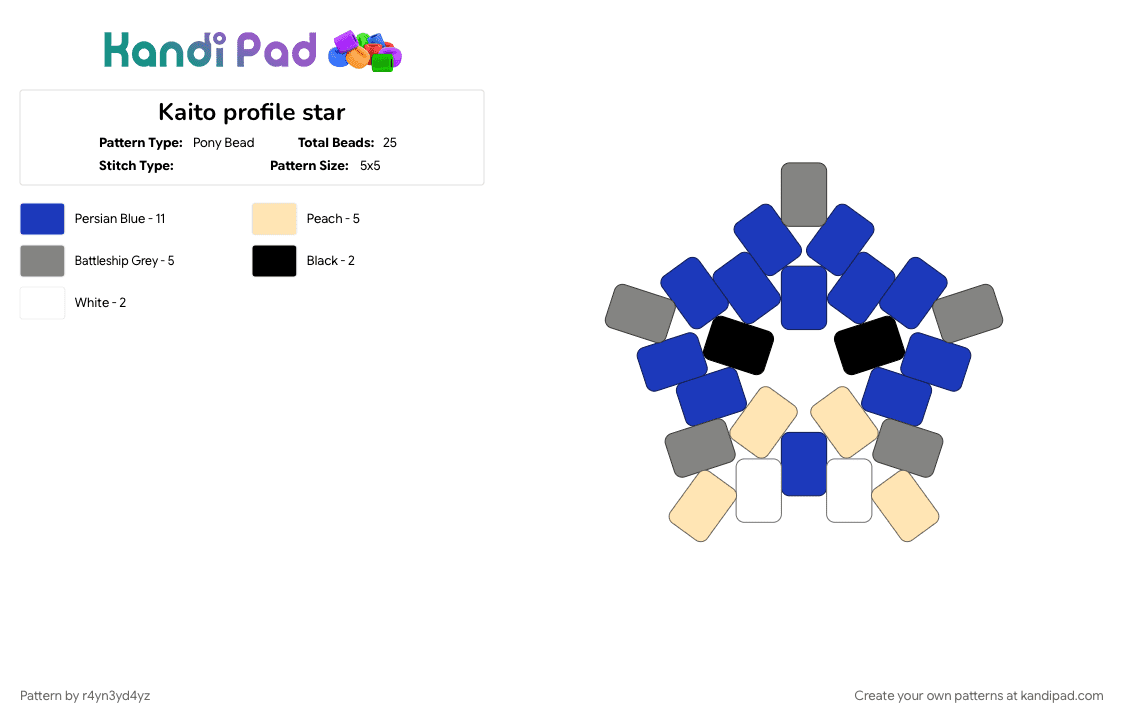 Kaito profile star - Pony Bead Pattern by r4yn3yd4yz on Kandi Pad - blue, character, kaito shion, music, purple, song, vocaloid