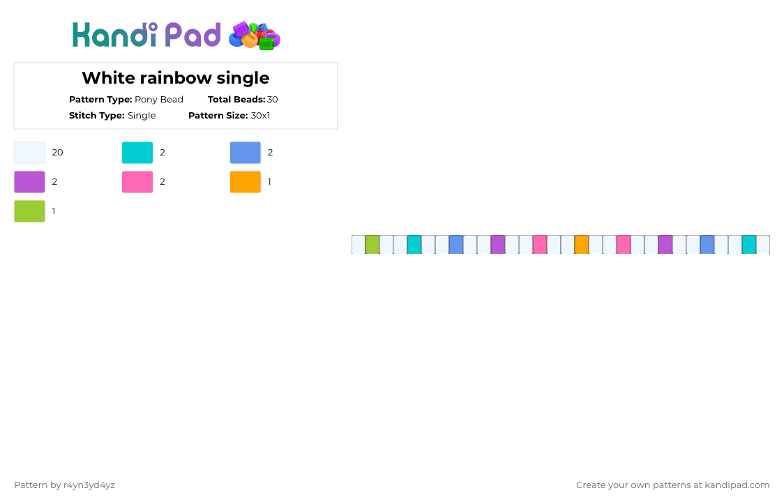 White rainbow single - Pony Bead Pattern by r4yn3yd4yz on Kandi Pad - white,light blue,pink,rainbow,pastel,colorful,songle,cute,bracelet,kandi