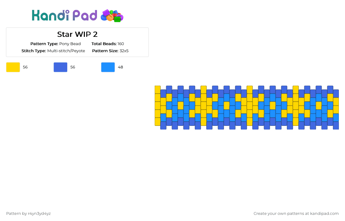 Kewl sparkle Star cuff - Pony Bead Pattern by r4yn3yd4yz on Kandi Pad - yellow,blue