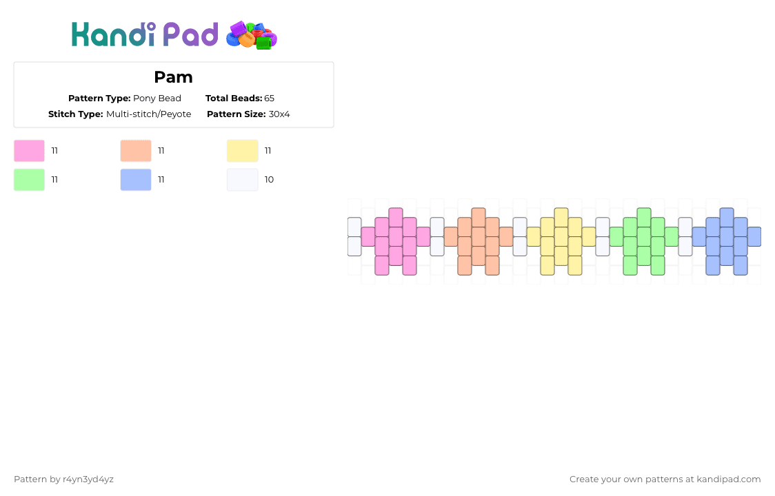 Small Rainbow pastel star cuff - Pony Bead Pattern by r4yn3yd4yz on Kandi Pad - beige,teal,colorful,star,pastel,cute,rainbow,cuff,decora