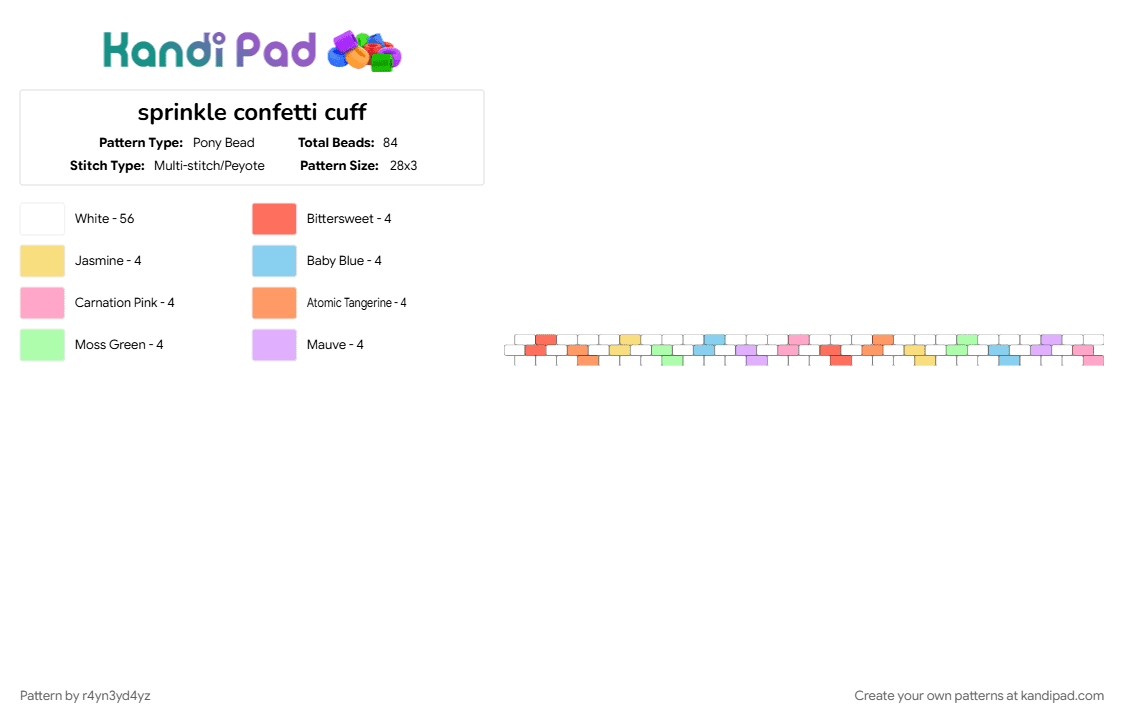 sprinkle confetti cuff - Pony Bead Pattern by r4yn3yd4yz on Kandi Pad - cake, colorful, cute, icing, pastel, pink, rainbow, small, sweet, white