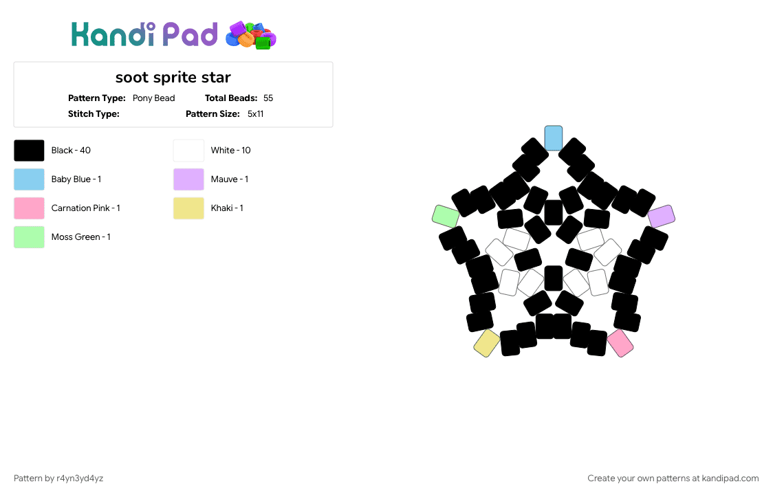 soot sprite star - Pony Bead Pattern by r4yn3yd4yz on Kandi Pad - black, cute, my neighbor totoro, pastel, pink, rainbow, soot sprite, studio ghibli, white