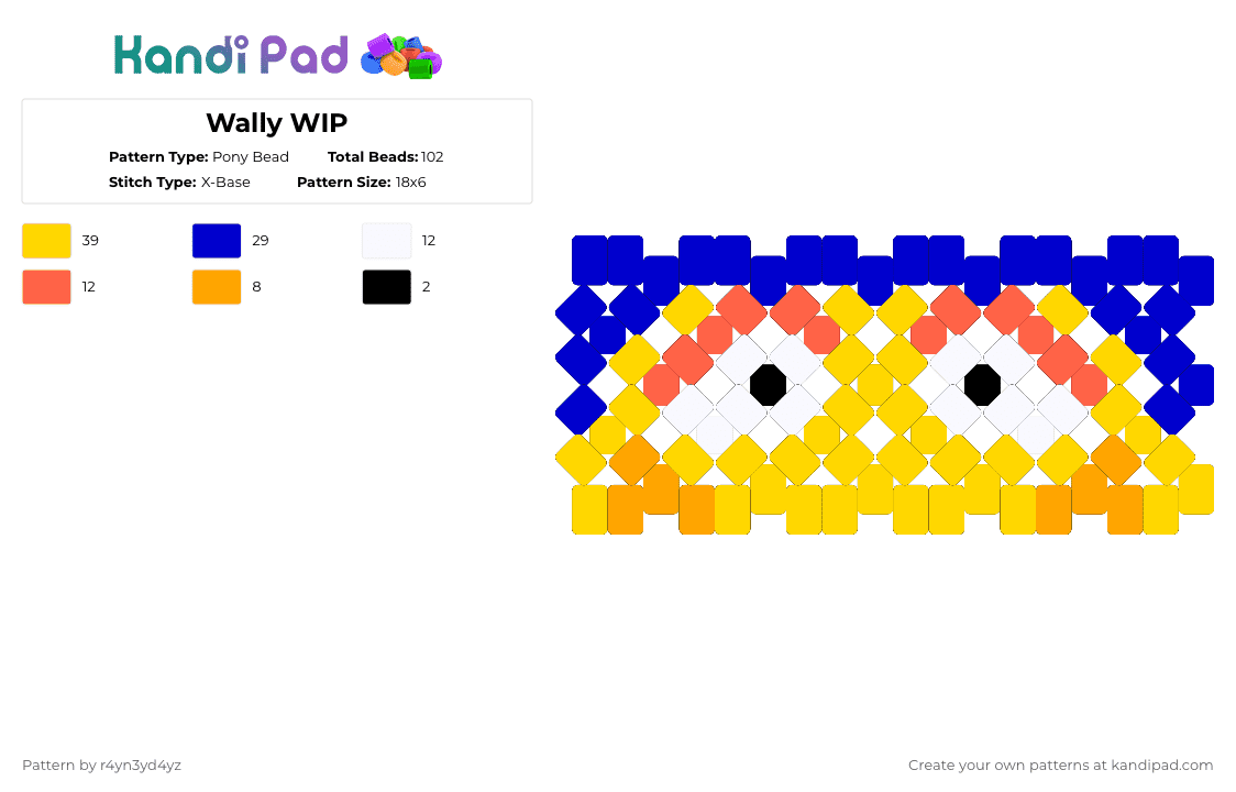 Wally darling cuff - Pony Bead Pattern by r4yn3yd4yz on Kandi Pad - yellow,purple,welcome home,wally darling,show,cartoon,bright,colorful,x base,cuff