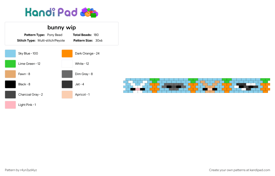 bunny with carrots cuff - Pony Bead Pattern by r4yn3yd4yz on Kandi Pad - animal, cute, hare, light blue, orange, rabbit
