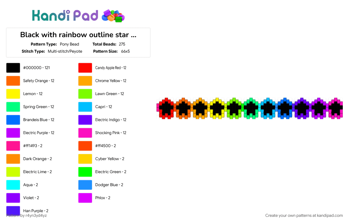 Black with rainbow outline star choker - Pony Bead Pattern by r4yn3yd4yz on Kandi Pad - black, colorful, purple, yellow