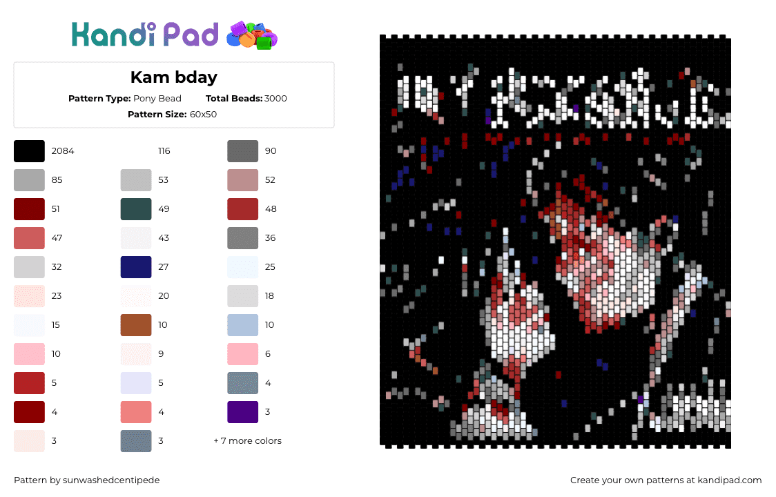 Kam bday - Pony Bead Pattern by sunwashedcentipede on Kandi Pad - mcr,my chemical romance,album,band,emo,music,panel,dark,black,gray