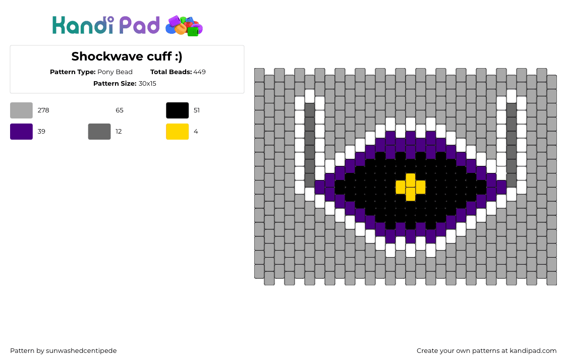Shockwave cuff :) - Pony Bead Pattern by sunwashedcentipede on Kandi Pad - shockwave,transformers,cuff,gray,black,purple
