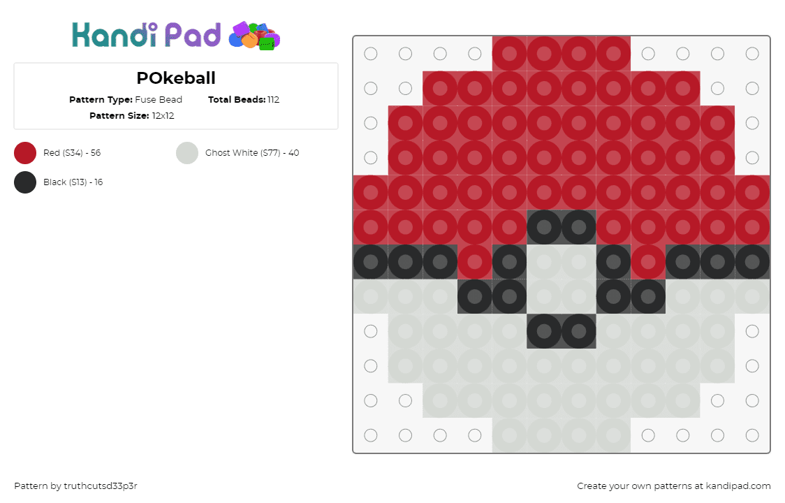 POkeball - Fuse Bead Pattern by truthcutsd33p3r on Kandi Pad - pokeball,pokemon,gaming,simple,red,gray