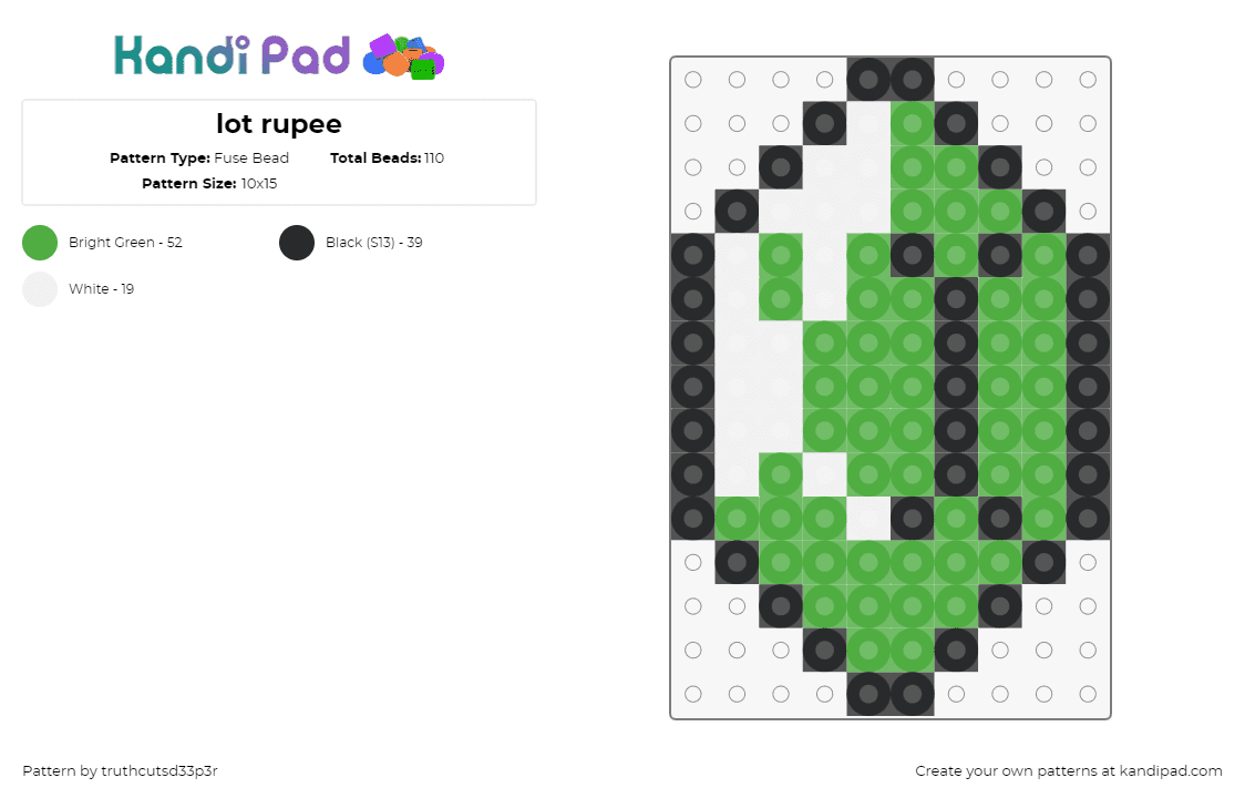 lot rupee - Fuse Bead Pattern by truthcutsd33p3r on Kandi Pad - rupee,gem,diamond,legend of zelda,video game,green,white