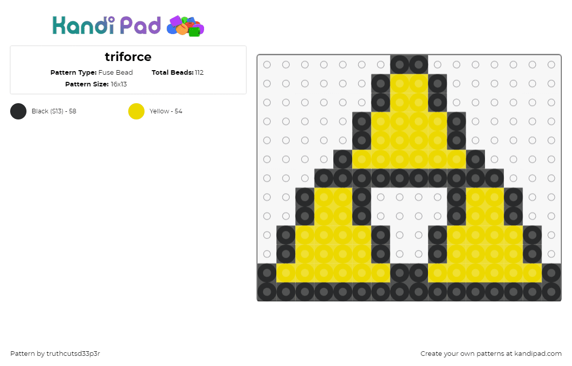 triforce - Fuse Bead Pattern by truthcutsd33p3r on Kandi Pad - triforce,legend of zelda,symbol,logo,geometric,pyramid,video game,yellow