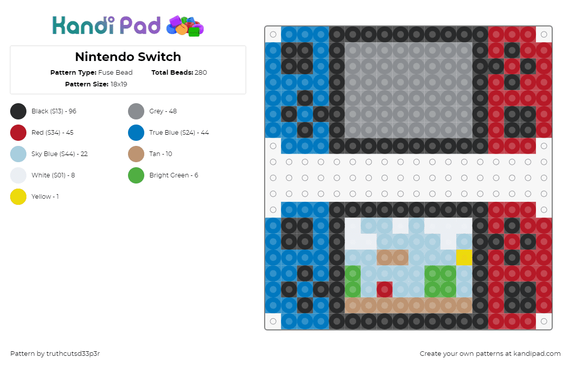 Nintendo Switch - Fuse Bead Pattern by truthcutsd33p3r on Kandi Pad - switch,nintendo,console,video game,mario,controller,screen,blue,red,gray,black