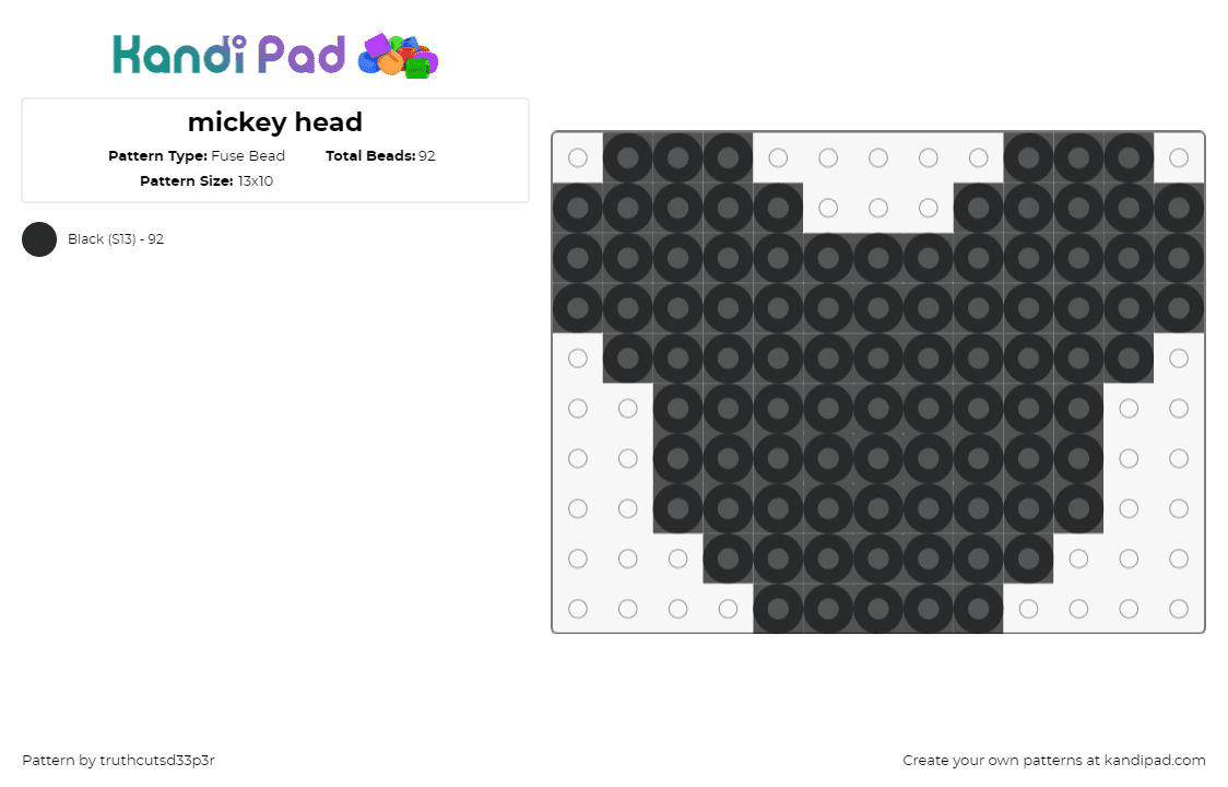 mickey head - Fuse Bead Pattern by truthcutsd33p3r on Kandi Pad - mickey mouse,silhouette,disney,simple,black