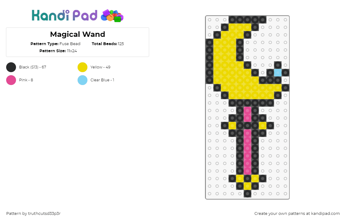 Magical Wand - Fuse Bead Pattern by truthcutsd33p3r on Kandi Pad - wand,sailor moon,anime,crescent,pink,yellow